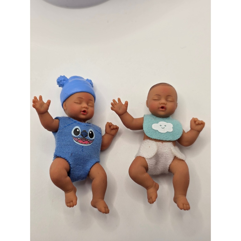 ZURU Miniature Silicone Baby Dolls Set Blue Disney Stitch Romper & Cloud Bib 3" - Picture 6 of 6